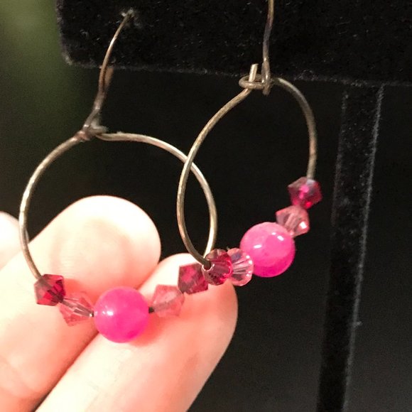 Plum quartz Hoop Earrings with Swarovski - Picture 2 of 4